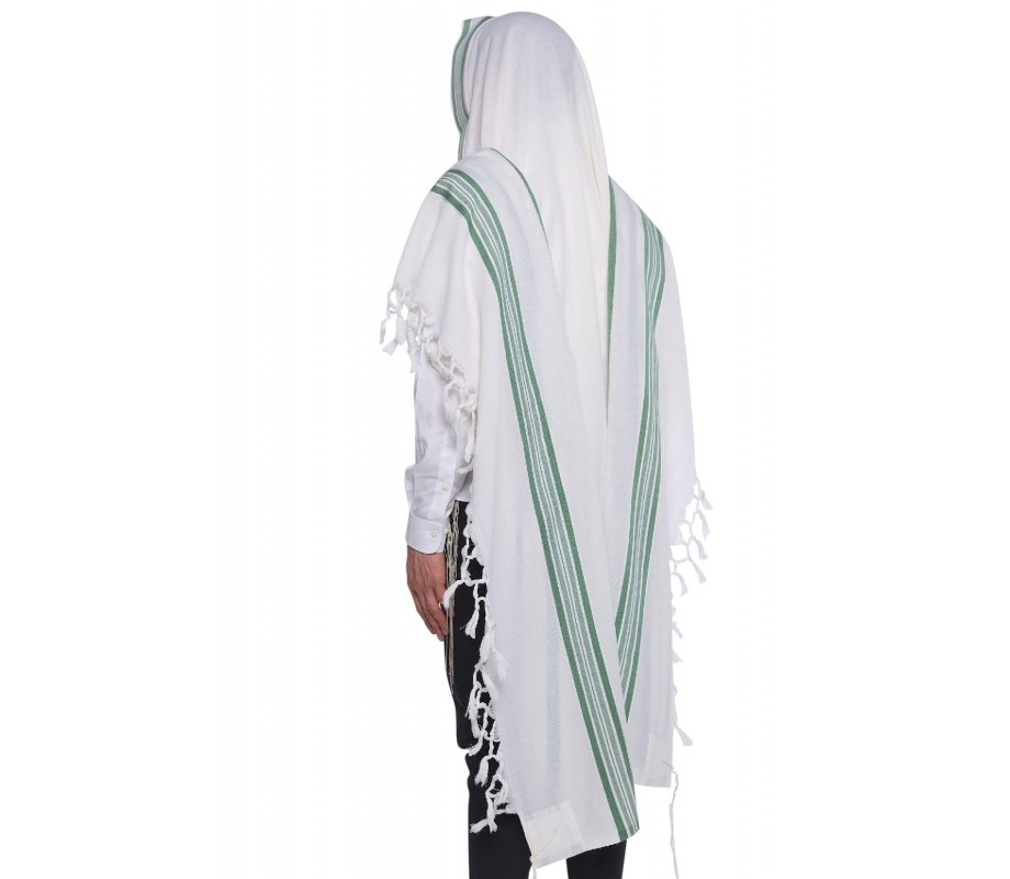 Hallel Wool Tallit Non Slip Prayer Shawl - Green Melange Stripes