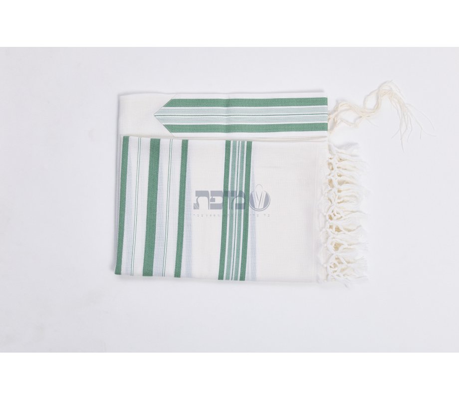 Hallel Wool Tallit Non Slip Prayer Shawl - Green Melange Stripes