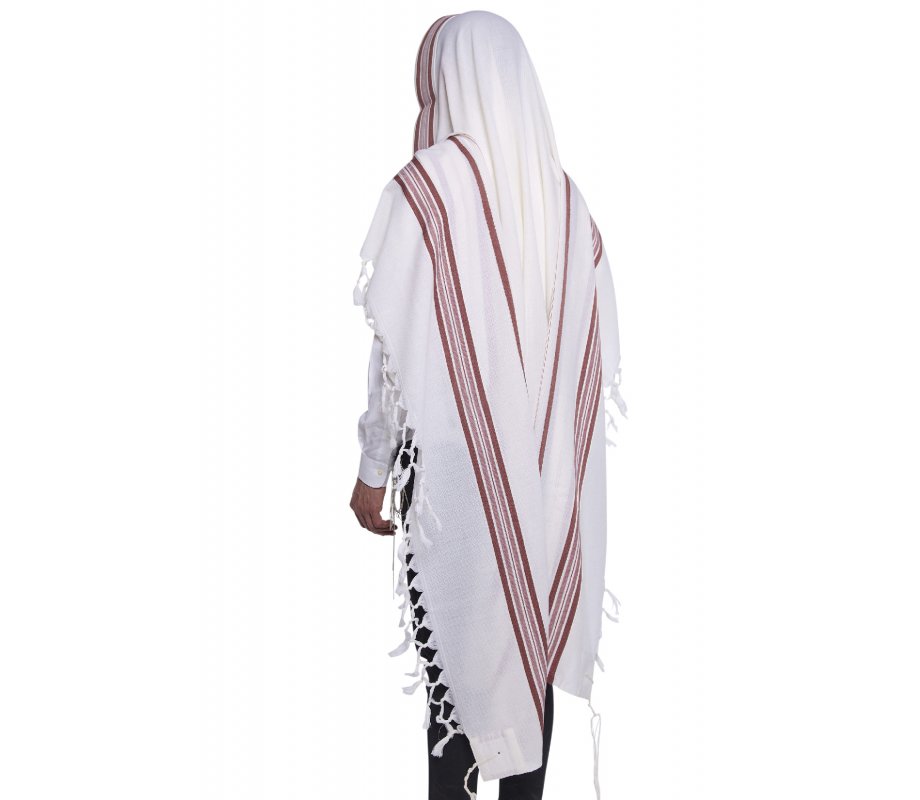 Hallel Wool Tallit Non Slip Prayer Shawl - Maroon Melange Stripes