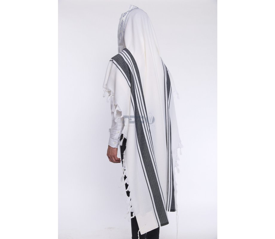 Halleluyah Wool Tallit Non Slip Prayer Shawl - Black Herringbone Stripes