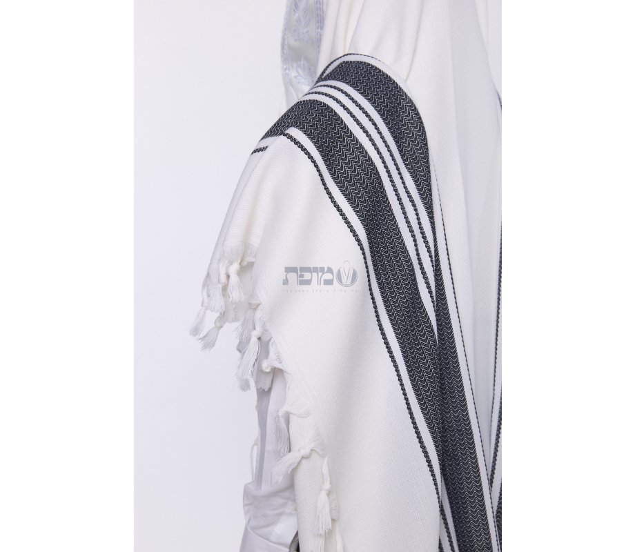 Halleluyah Wool Tallit Non Slip Prayer Shawl - Black Herringbone Stripes