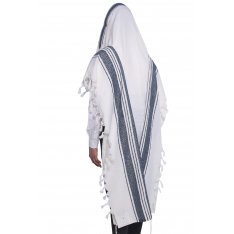 Halleluyah Wool Tallit Non Slip Prayer Shawl - Blue and Black Stripes with Wave Design