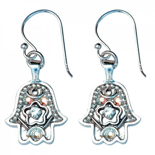 Hamsa Earrings in Shades of Silver by Ester Shahaf