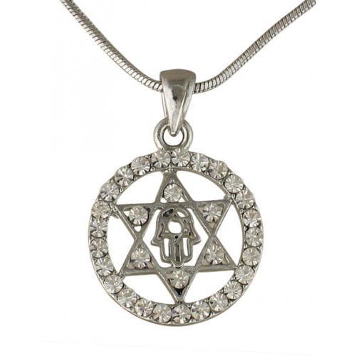 Hamsa Star of David Rhodium Necklace