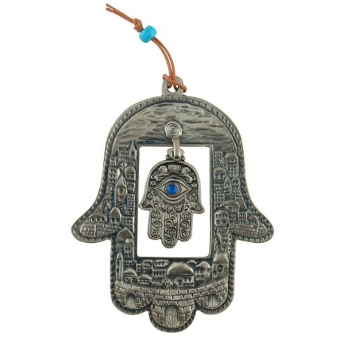 Hamsa Wall Decoration - Jerusalem Design with Inner Hamsa and Protective Eye