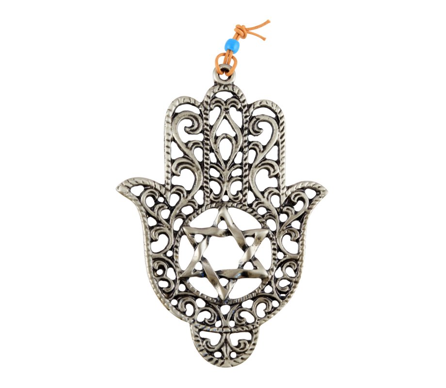 Hamsa Wall Decoration with Cutout Filigree Design - Star of David