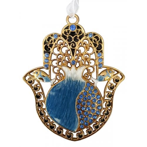 Hamsa with Blue Enamel Pomegranate and Crystals