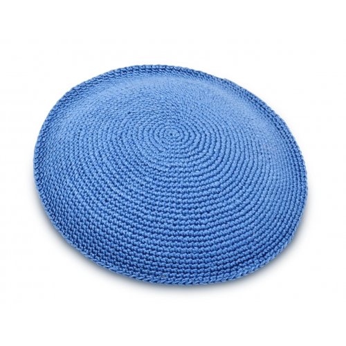 Hand Knitted Cotton Kippah - Solid Sky Blue