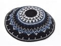 Hand Knitted Premium DMC Cotton Kippah - Black and Gray Stripes