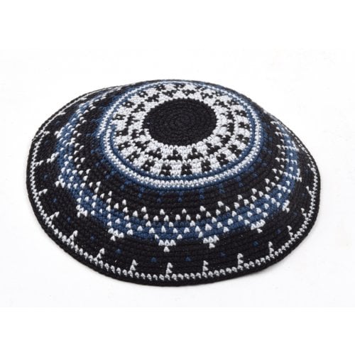 Hand Knitted Premium DMC Cotton Kippah - Black and Gray Stripes