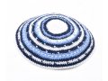 Hand Knitted Premium DMC Cotton Kippah - Blue, White and Light Blue Stripes