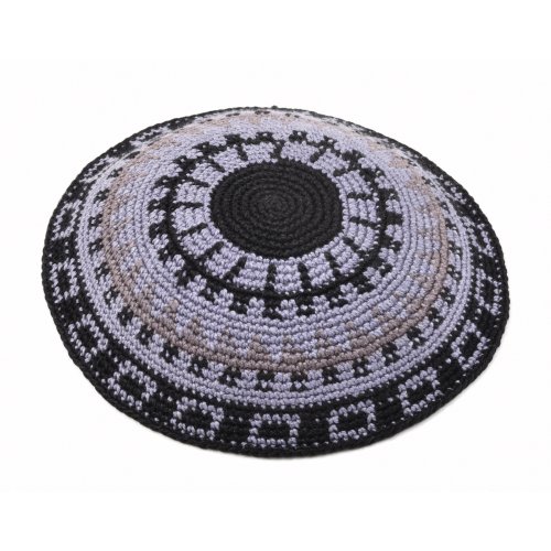 Hand Knitted Premium DMC Cotton Kippah -Black and Gray Stripes