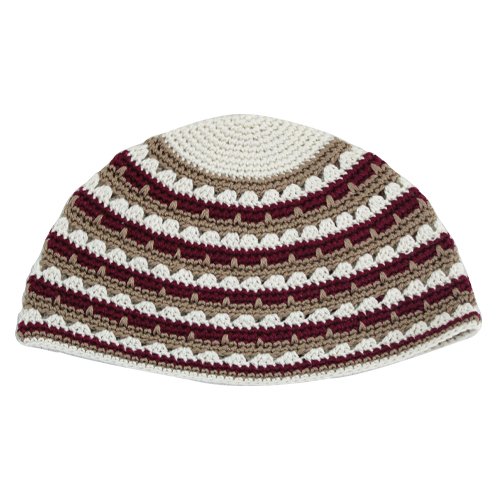 Hand Made Frik Kippah with Brown, Tan and White Stripes