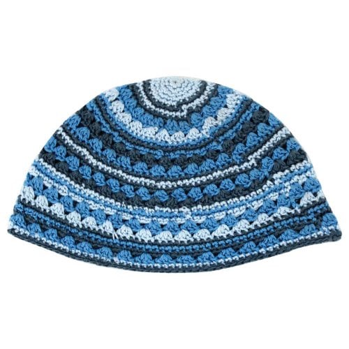 Hand Made Frik Kippah with Light Blue Stripes