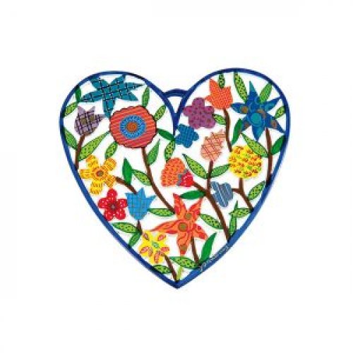 Hand Painted Heart Shaped Wall Hanging of Flowers, Two Sizes - Yair Emanuel