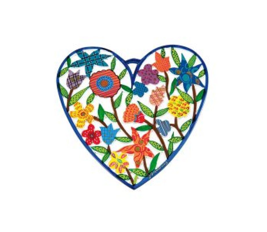 Hand Painted Heart Shaped Wall Hanging of Flowers, Two Sizes - Yair Emanuel