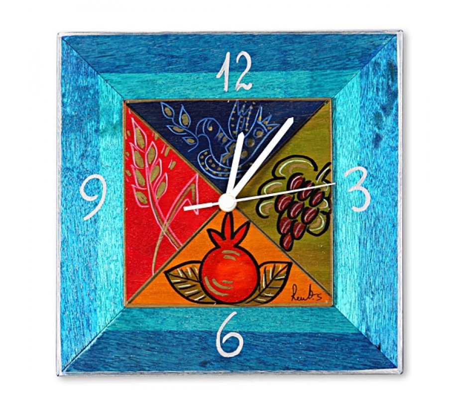 Hand Painted Wooden Clock by Kakadu Blue Dream Fields