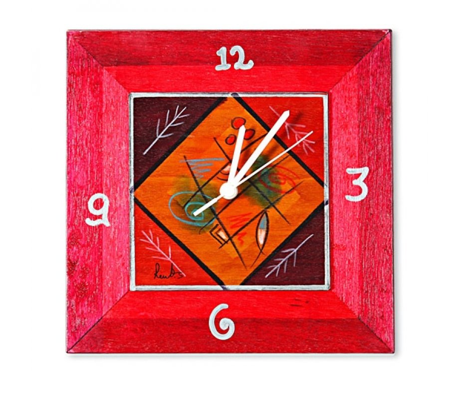 Hand Painted Wooden Clock by Kakadu Red Dream Fields