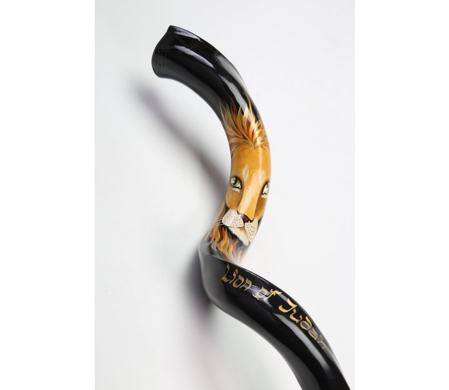 Hand Painted Yemenite Shofar - Lion of Judah
