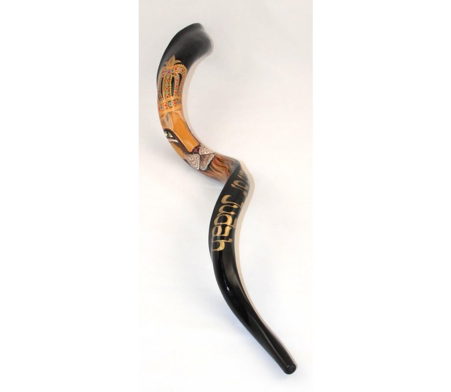 Hand Painted Yemenite Shofar - Lion of Judah with Crown
