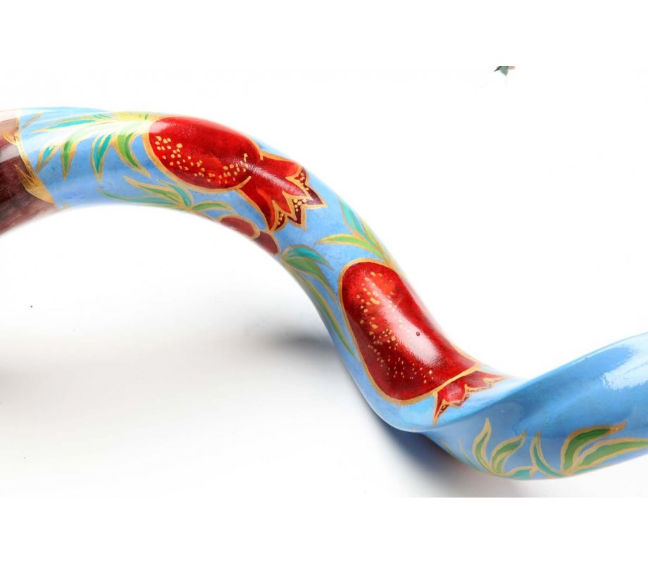 Hand Painted Yemenite Shofar with Lively Pomegranates