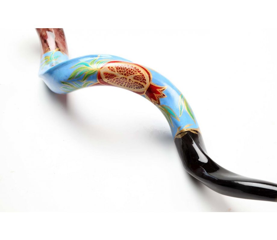 Hand Painted Yemenite Shofar with Lively Pomegranates