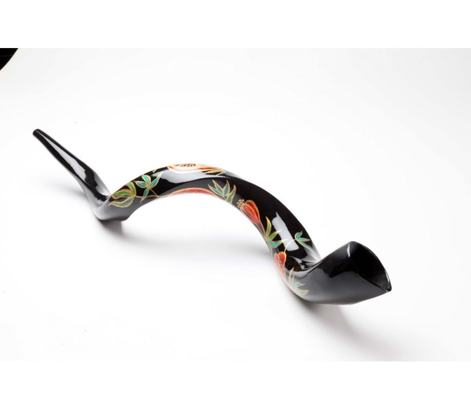 Hand Painted Yemenite Shofar with Pomegranates