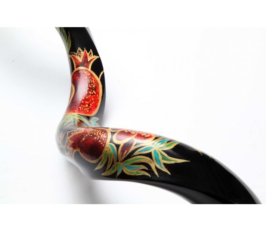 Hand Painted Yemenite Shofar with Pomegranates