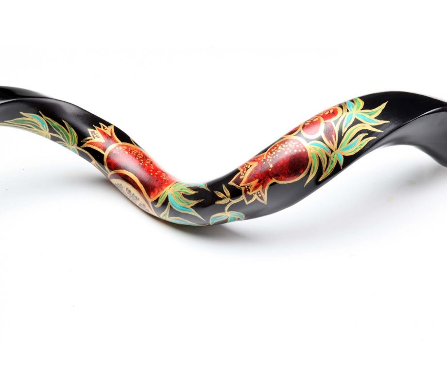 Hand Painted Yemenite Shofar with Pomegranates