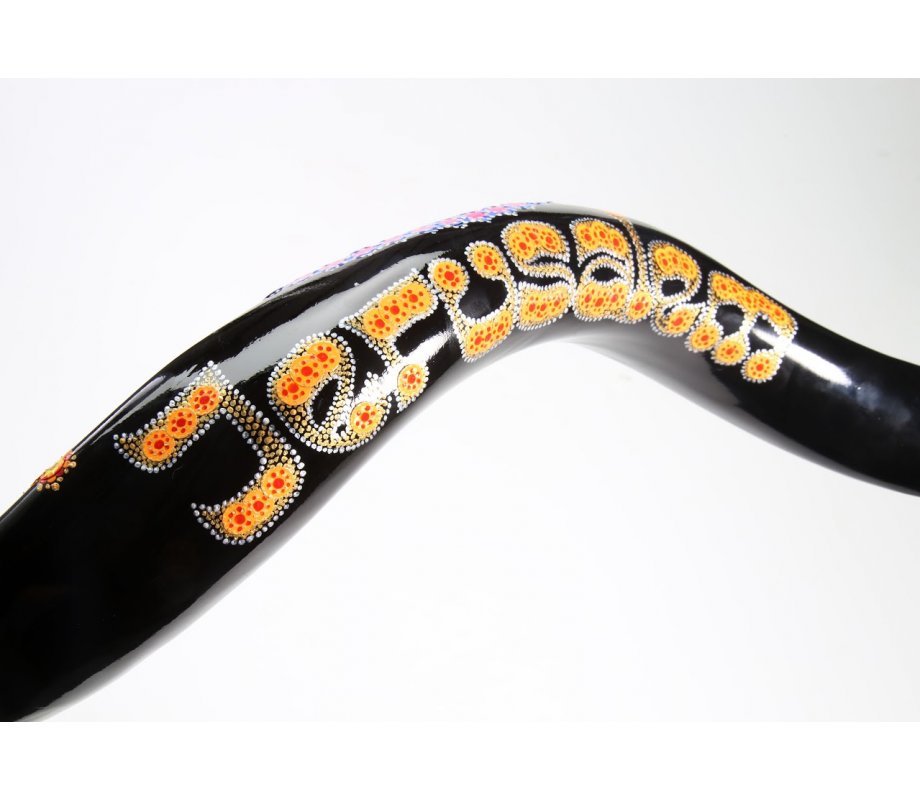 Hand Painted Yemenite Shofar with Star, Menorah and Jerusalem