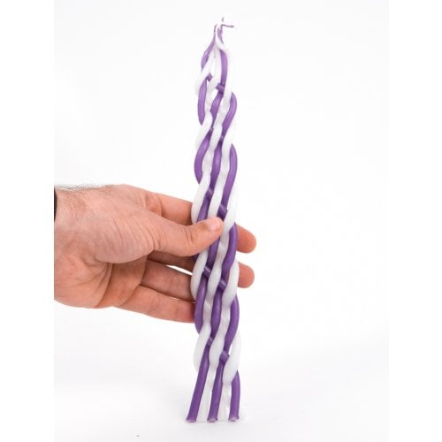 Handcrafted Braided Beeswax Havdalah Candle - Purple and White