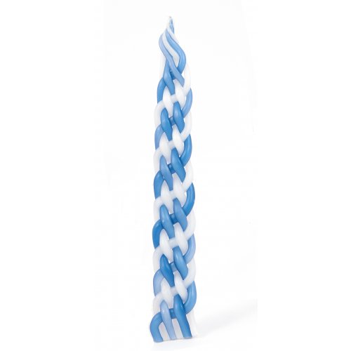 Handmade Beeswax Braided Havdalah Candle - Blue and White