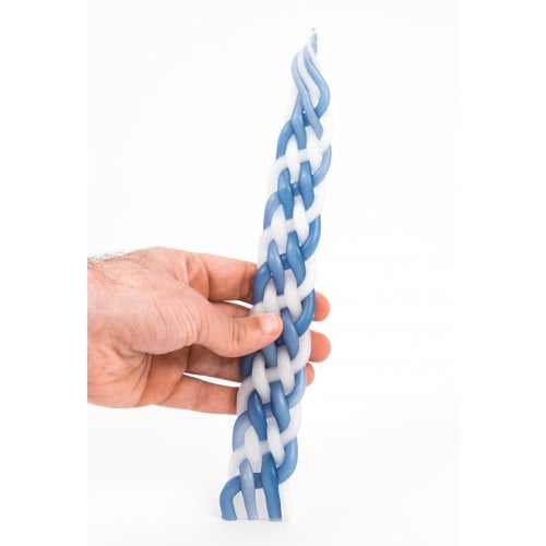 Handmade Beeswax Braided Havdalah Candle - Blue and White