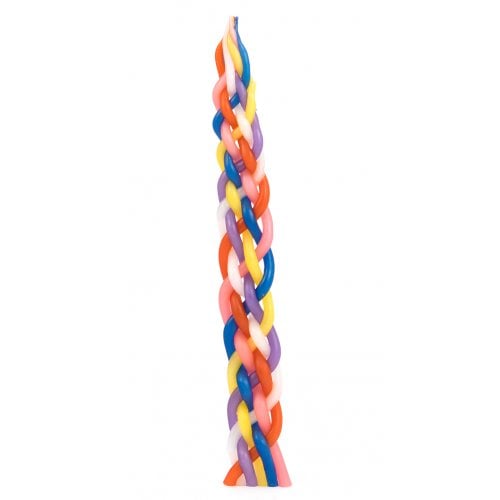 Handmade Braided Beeswax Havdalah Candle - Colorful