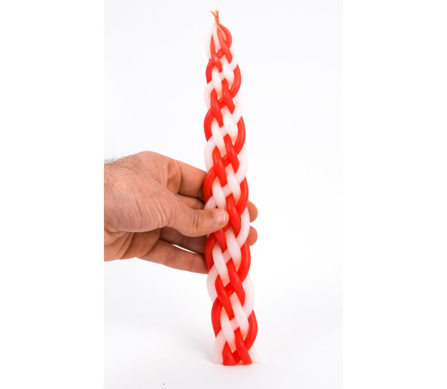 Handmade Braided Beeswax Havdalah Candle - Red and White