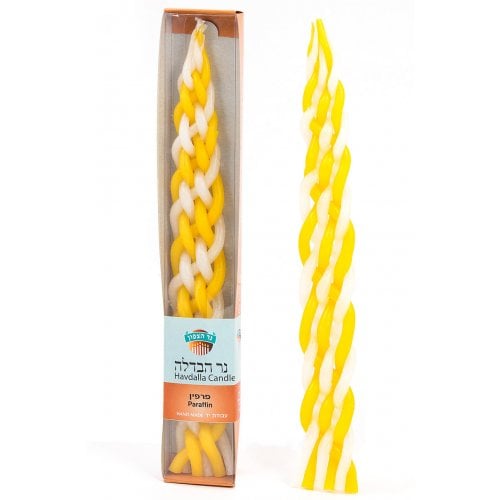 Handmade Braided Beeswax Havdalah Candle - Yellow and White