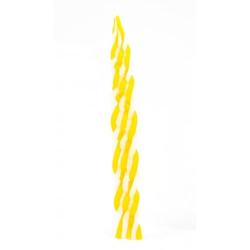 Handmade Braided Beeswax Havdalah Candle - Yellow and White