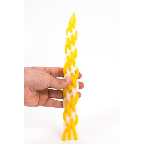 Handmade Braided Beeswax Havdalah Candle - Yellow and White