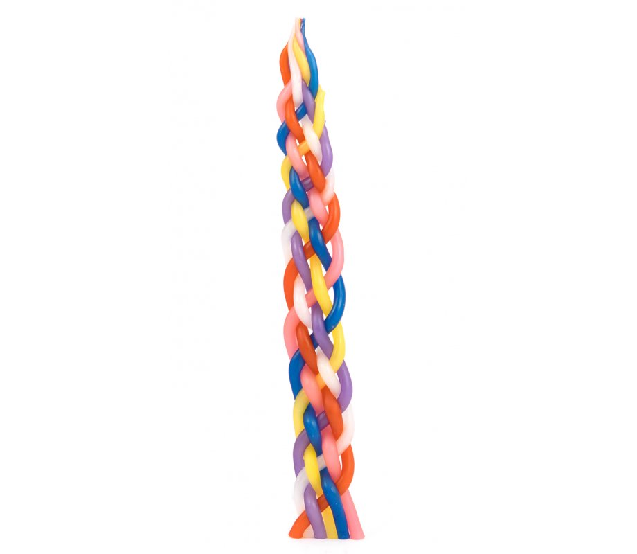 Handmade Braided Paraffin Wax Havdalah Candle - Colorful