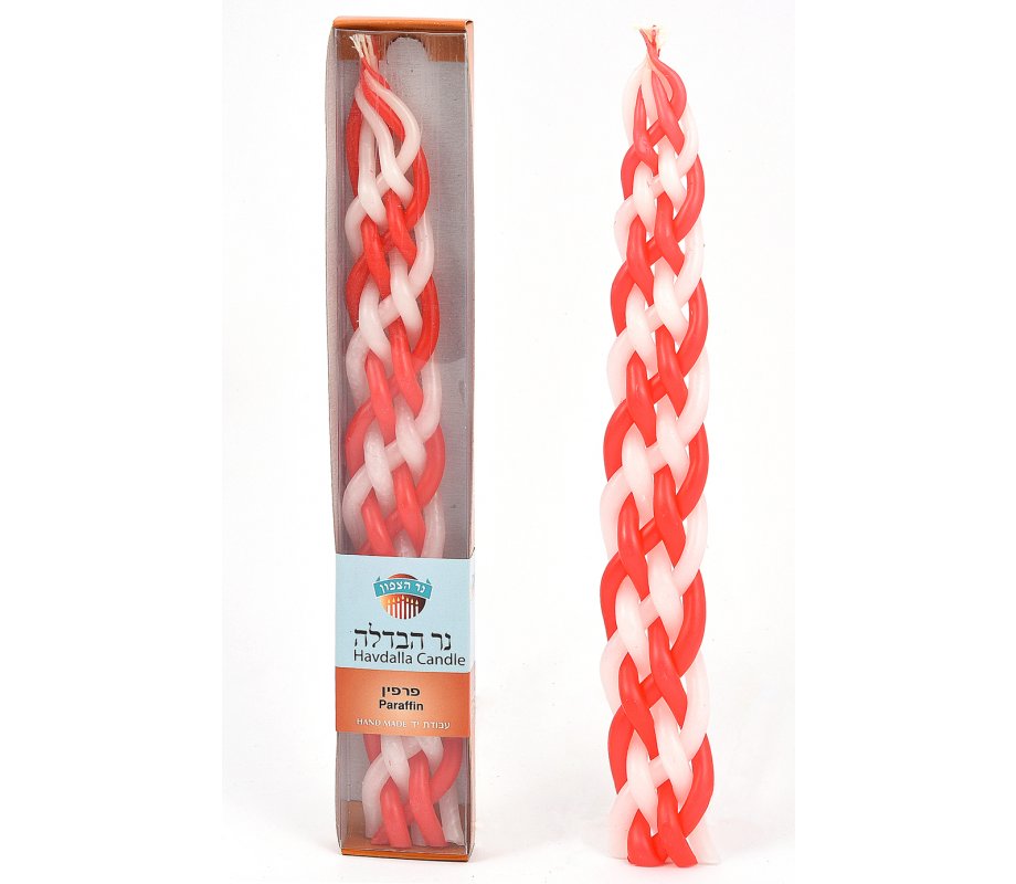 Handmade Braided Paraffin Wax Havdalah Candle - Red and White