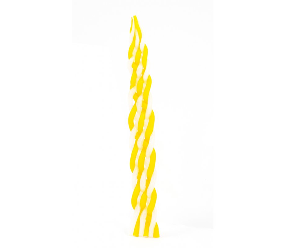 Handmade Braided Paraffin Wax Havdalah Candle - Yellow and White