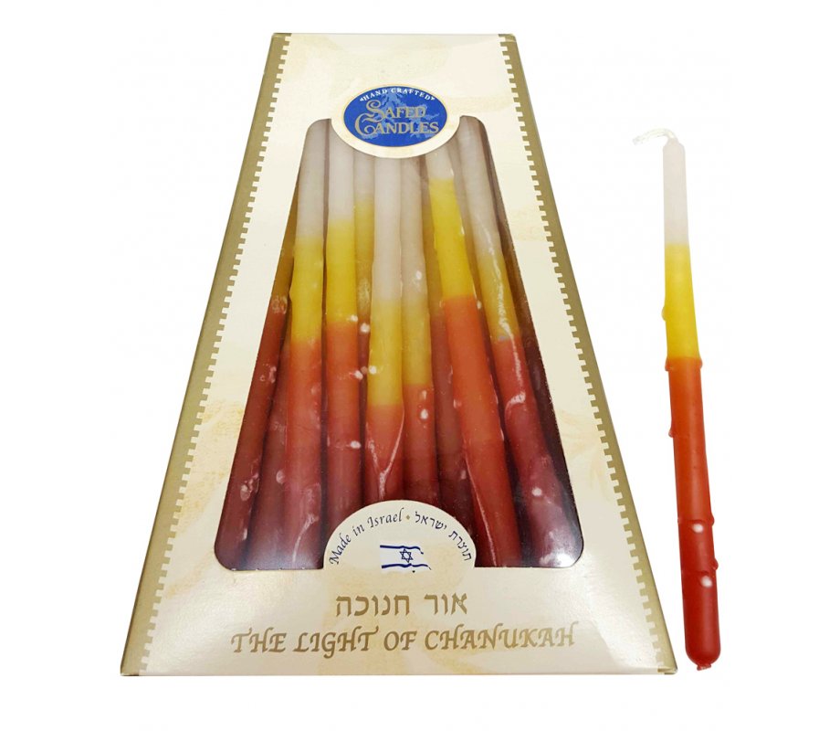 Handmade Dripless Hanukkah Candles - Bright Orange, Yellow and White