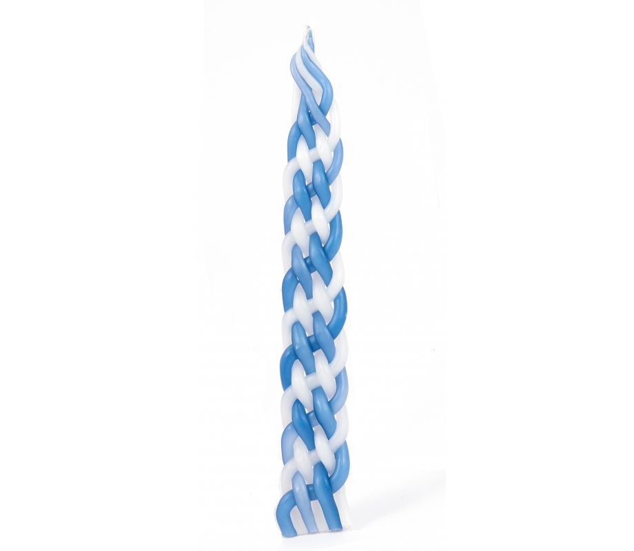 Handmade Paraffin Wax Braided Havdalah Candle - Blue and White