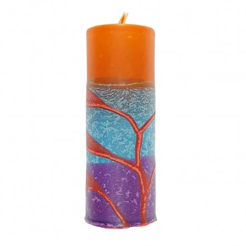Handmade Pillar Havdalah Candle, Orange, Blue and Purple - Various Sizes