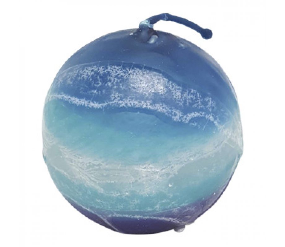 Handmade Round Decorative Candle - Shades of Blue Streaks
