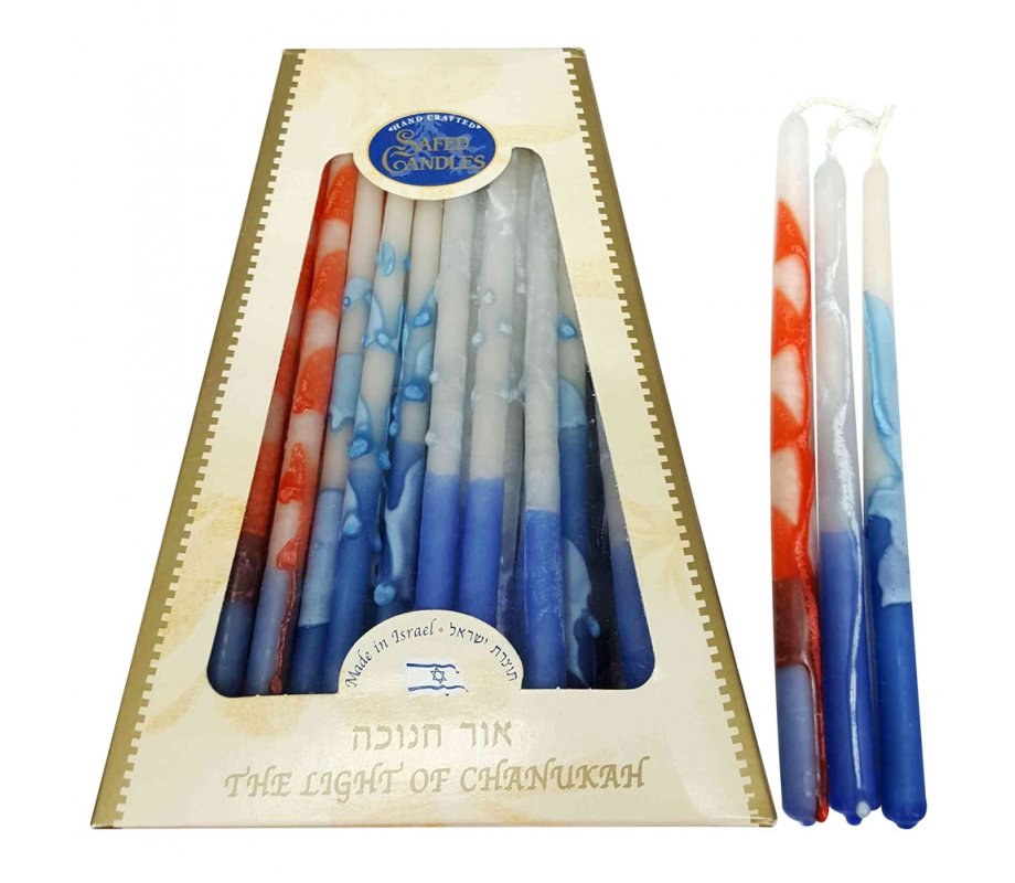 Handmade Safed Dripless Hanukkah Candles Primary Colors