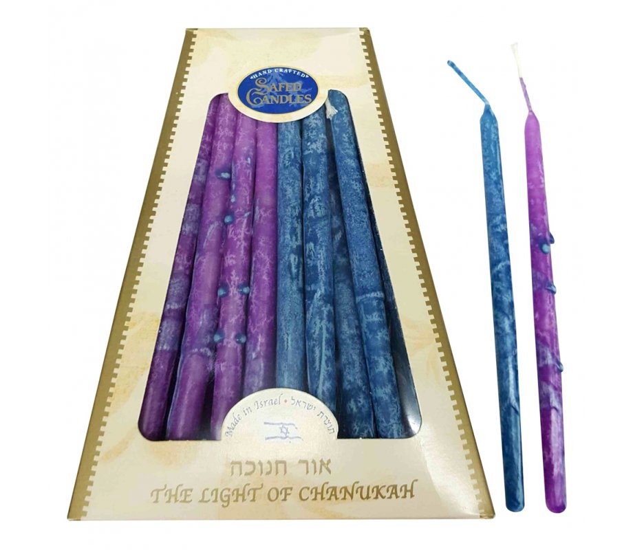 Handmade Safed Dripless Hanukkah Candles Purple and Blue Mix