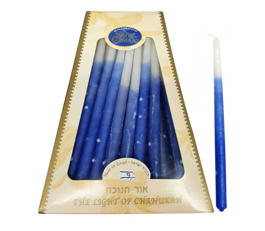 Handmade Safed Dripless Hanukkah Candles Shades of Blue and White