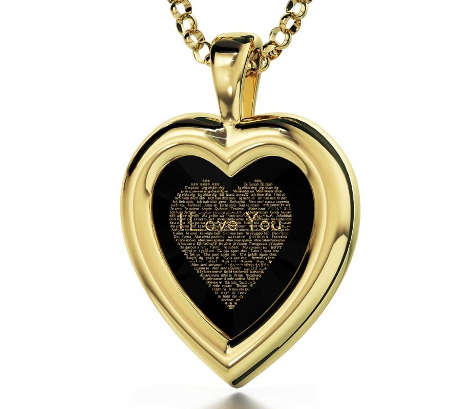 I Love You Framed Heart Pendant By Nano - Gold Plate