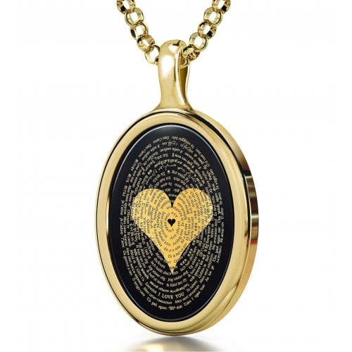 I Love You Onyx Pendant in 120 Languages - Gold Plate